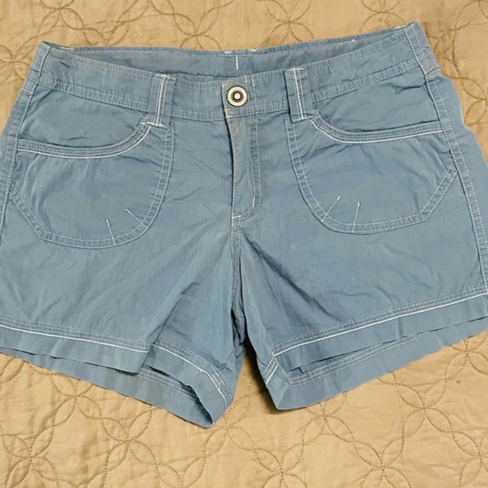 Kuhl Girls Cargo Shorts Size 14 Blue Pockets Hiking Outdoor Mid Rise‎ Bermuda